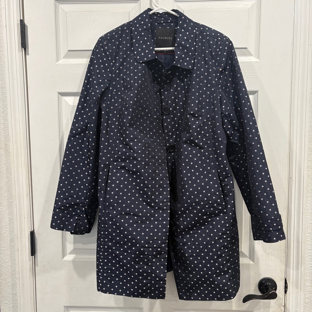 Talbots Polk-a-dot Navy Coat Size 16